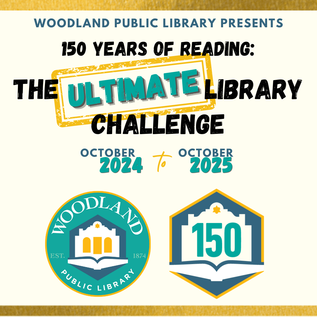 Blue and yellow flyer that says \蕦 years of reading: the ultimate library challenge, october 20
